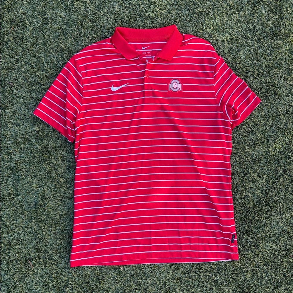 Nike Red Striped Ohio State Polo Shirt